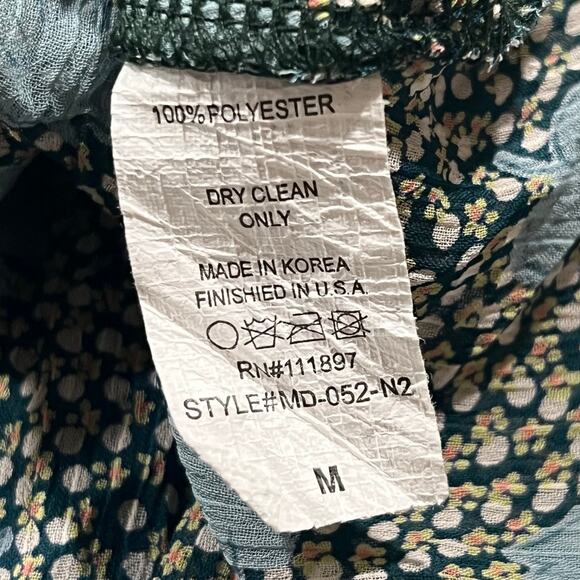 Y2K 213 Industry Dress M Green Floral Ruffled Lace Semi Sheer Boho Coquette - Picture 15 of 16